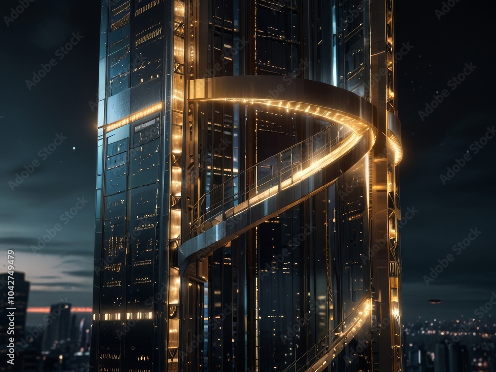 Obraz premium Futuristic Skyscraper Under a Starry Night
