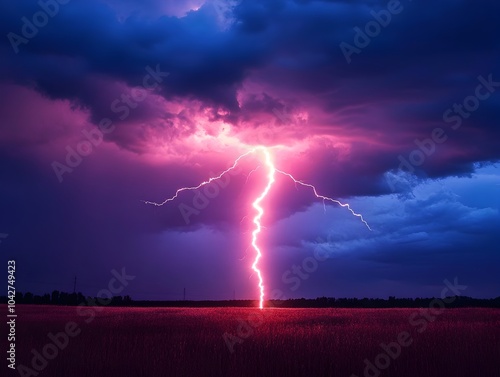 Wallpaper Mural Dramatic Thunderstorm with Powerful Lightning Bolt Illuminating the Sky Torontodigital.ca