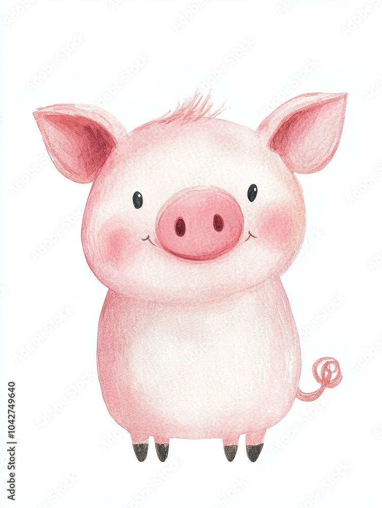 Fototapeta premium Cute cartoon piglet with a cheerful expression