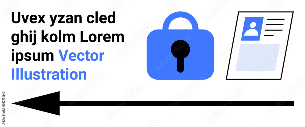 Blue padlock symbol with a document representing user identification highlighted. Ideal for cyber security, user authentication, data protection, privacy, information security. Banner for landing Blue padlock symbol with a document representing user identification highlighted. Ideal for cyber security, user authentication, data protection, privacy, information security. Banner for landing