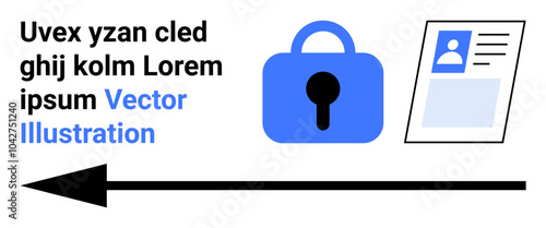 Blue padlock symbol with a document representing user identification highlighted. Ideal for cyber security, user authentication, data protection, privacy, information security. Banner for landing