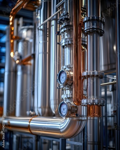 Close-Up of Industrial Mechanical Pipes and Engines