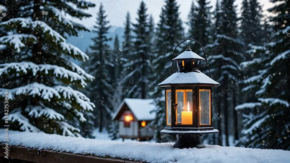 Winter Lantern Glow in a Snowy Cabin Village, seamless looping 4k animation video background Winter Lantern Glow in a Snowy Cabin Village, seamless looping 4k animation video background