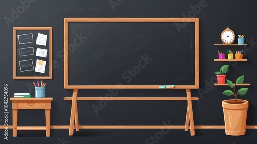 Blank blackboard with chalk on blackboard classroom