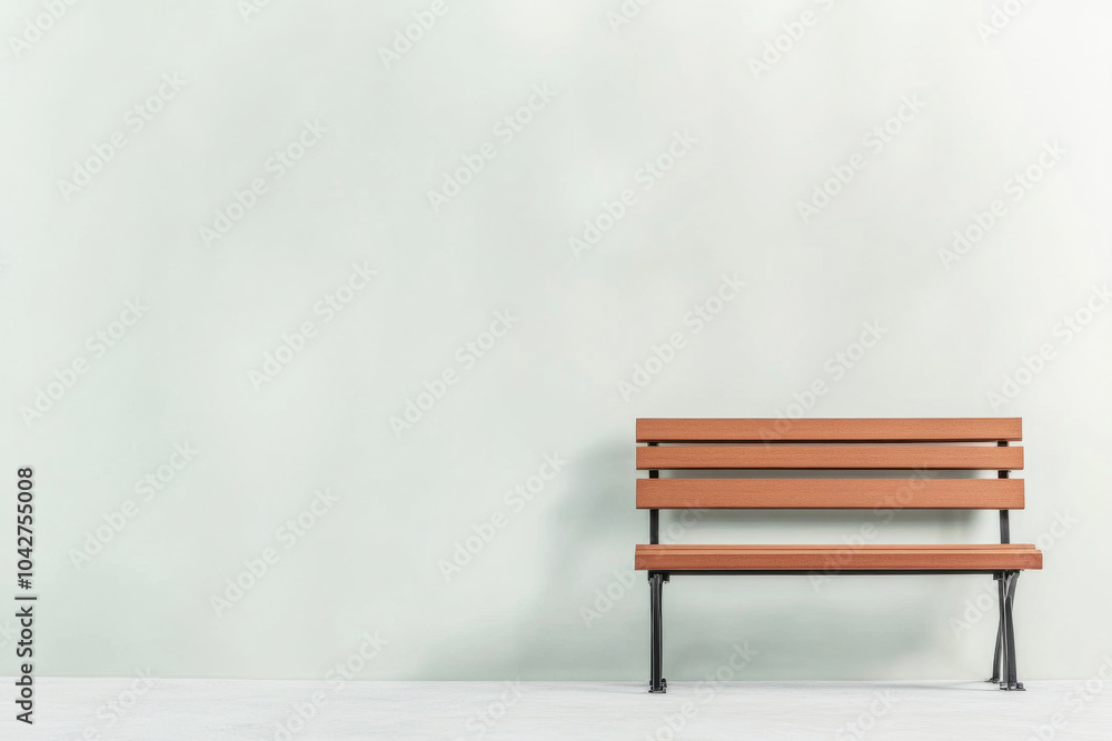 Fototapeta premium Wooden bench against a plain wall in a minimalist designed interior space