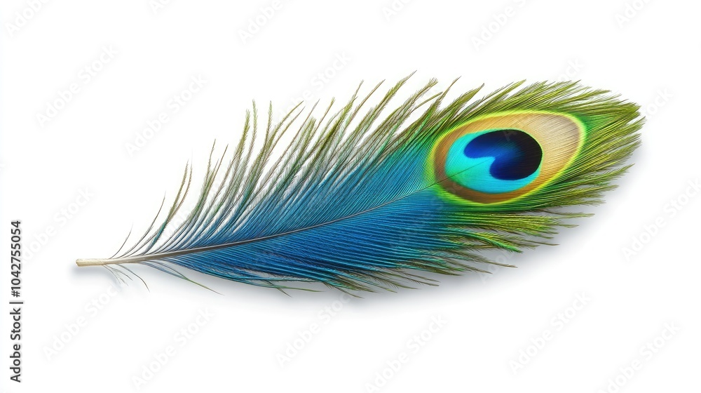 Obraz premium Colorful Peacock Feather on White Background