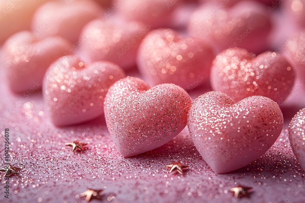Fototapeta premium Celebrate Christmas with this whimsical pink hearts and star confetti design, perfect for holiday cards, decorations, and festive invitations.