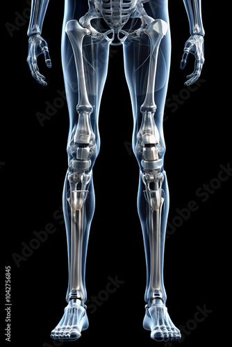 hyper realistic and very detailed x-ray photo of a humanoid metallic and computerised legs photo