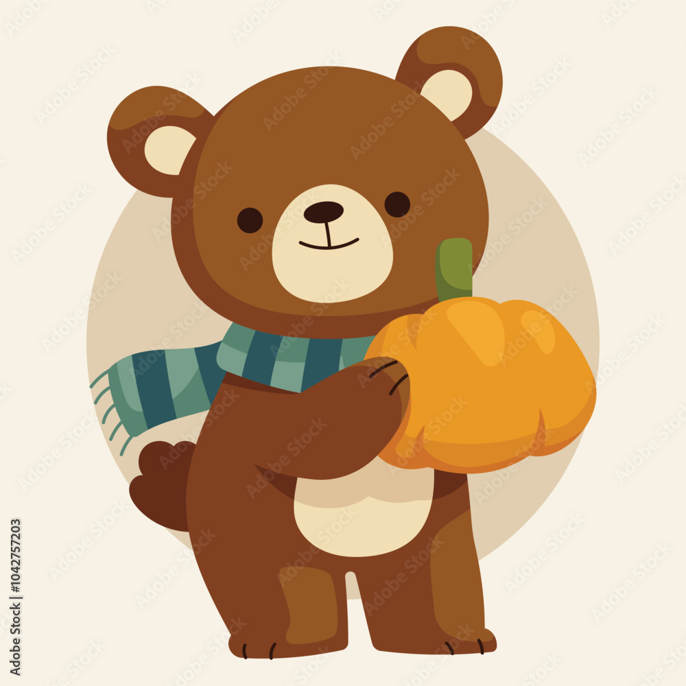 Obraz premium flat character autumn cute bear illustration