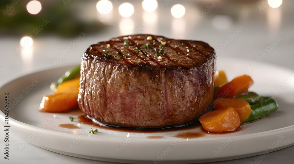 Elegant Cooked Steak with Colorful Vegetables Display Elegant Cooked Steak with Colorful Vegetables Display