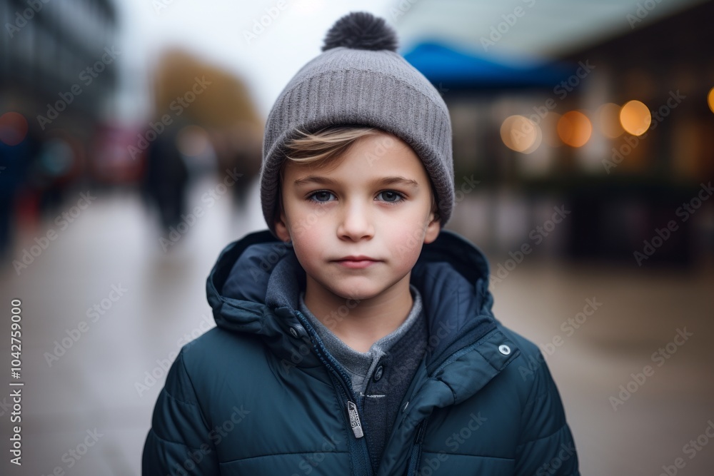 Portrait of a cute little boy in a hat and coat. Portrait of a cute little boy in a hat and coat.