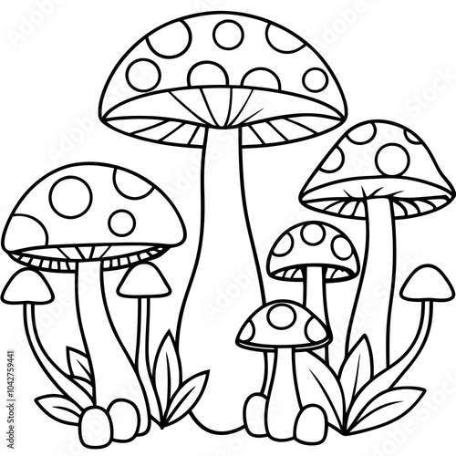 Line art of mushrooms for coloring page. Vector illustration 
