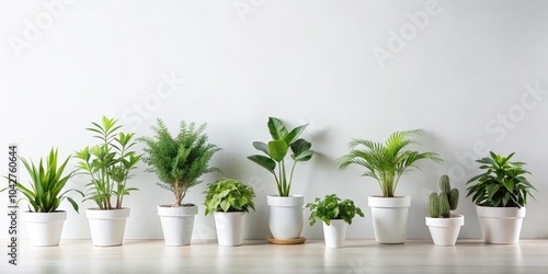 Elegant Minimal Plants Arrangement Frame Border with Clean White Copy Space, Botanical Decor, Creative Display, Modern Aesthetic, Indoor Plants, Stylish Home Decor, Nature Inspired