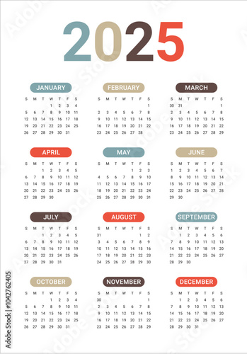 2025 year calendar vector design template