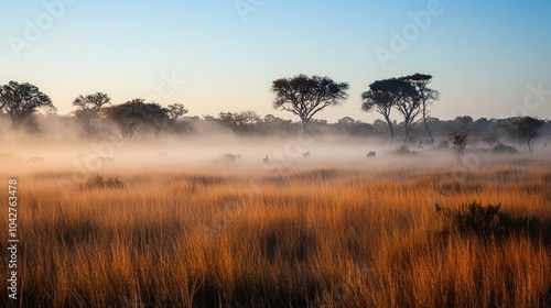 Misty Morning in the African Savanna