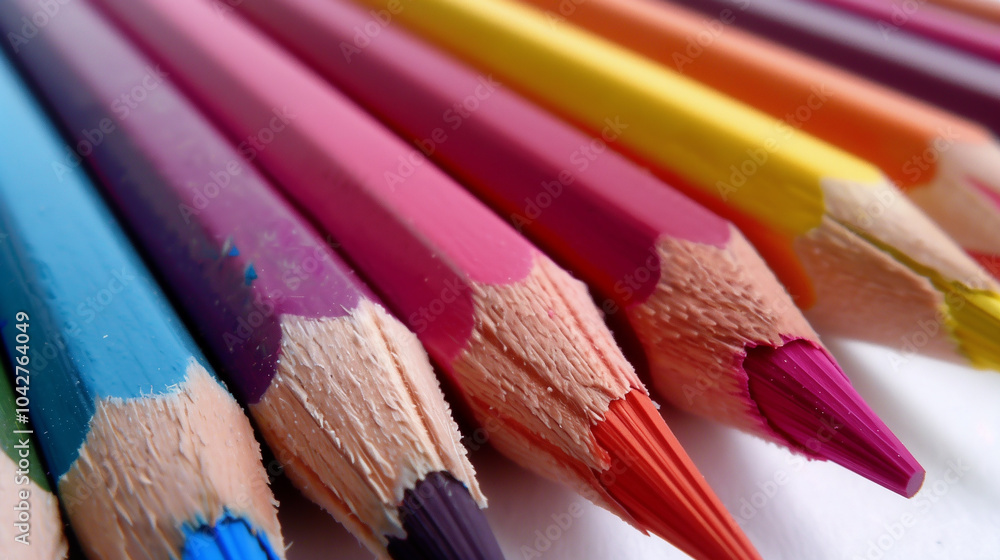 Close-up of Colorful Pencils on White Paper Close-up of Colorful Pencils on White Paper