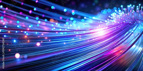 Glowing Fiber Optic Cables in Blue and Purple Abstract Background  High-Speed Digital Communication  Light Trails  Technology  Data Transmission  Modern Network  Futuristic Design