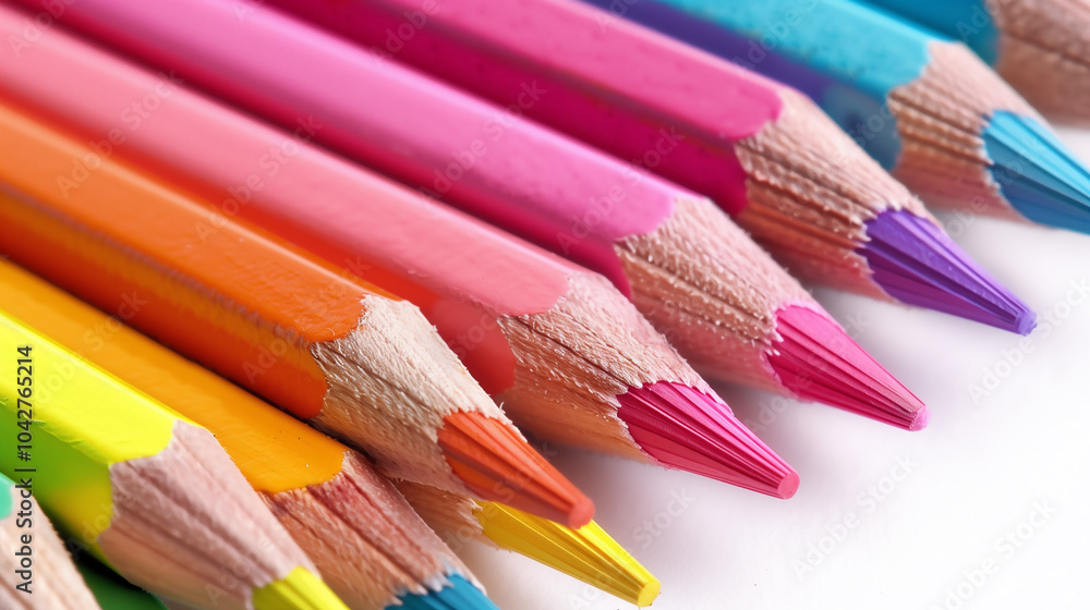 Fototapeta premium Close-up of Colorful Pencils on White Paper