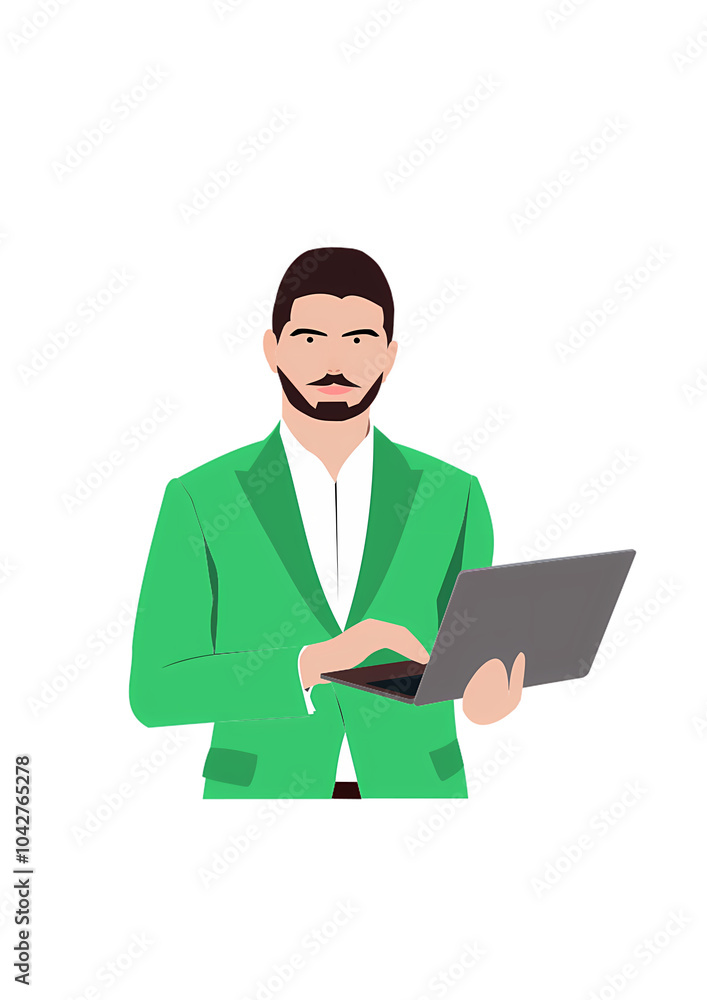 Businessman with a laptop 2D flat art illustrate Businessman with a laptop 2D flat art illustrate