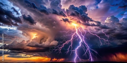 Wallpaper Mural Huge lightning bolt illuminating storm clouds in amazing colors from a tilted angle Torontodigital.ca