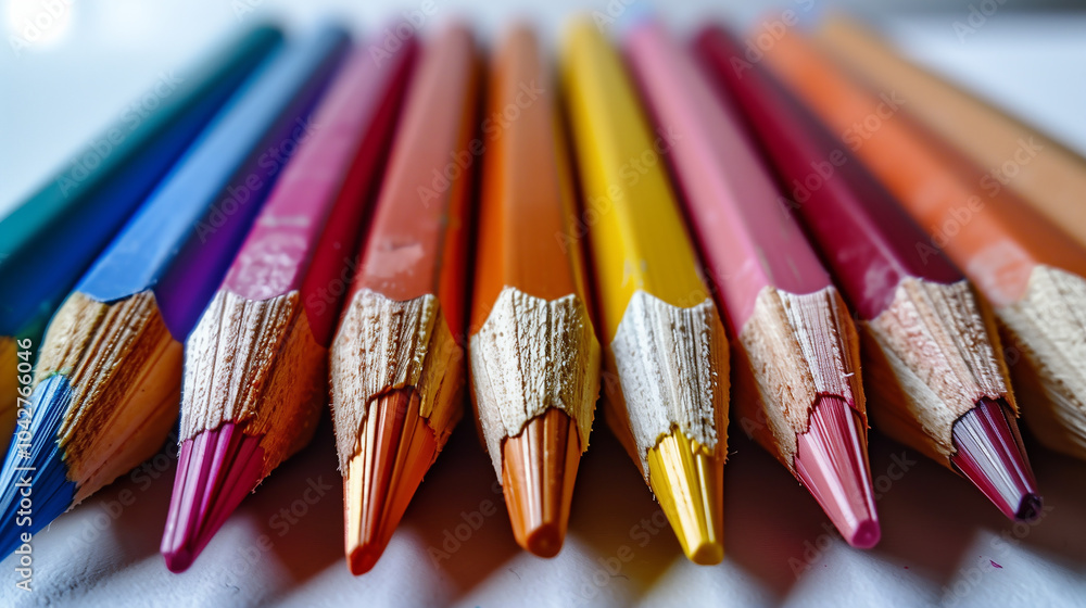 Close-up of Colorful Pencils on White Paper Close-up of Colorful Pencils on White Paper