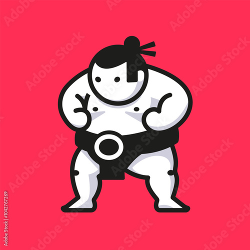 A cute and bold vector illustration of a sumo wrestler in a minimalist style on a red background, ideal for sports and Japanese-themed designs.