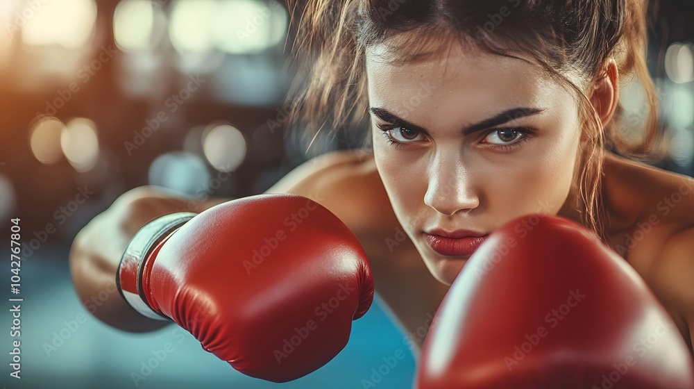Strong young woman practising boxing. Strong young woman practising boxing.