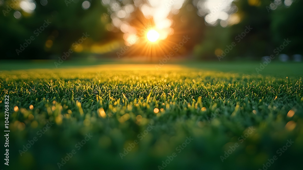 Fototapeta premium Closeup of Green Grass with Golden Sunlight