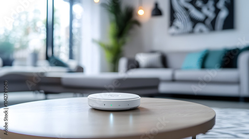 Modern home interior with a sleek device on the table