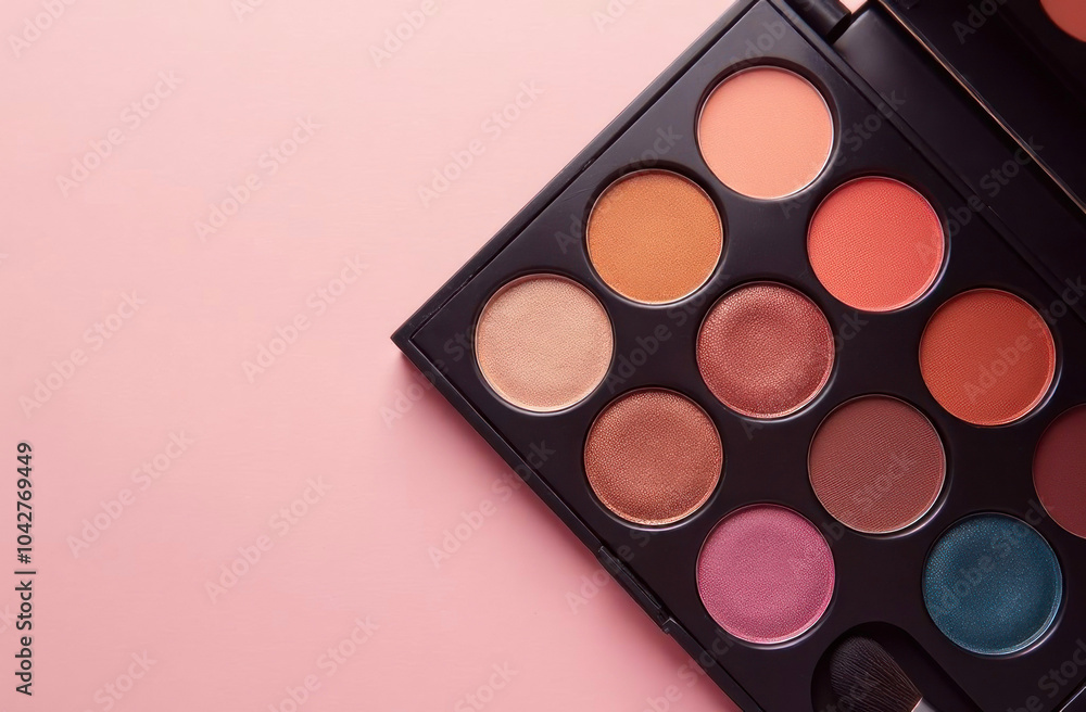 Close-up of a colorful makeup palette featuring warm and vibrant shades Close-up of a colorful makeup palette featuring warm and vibrant shades