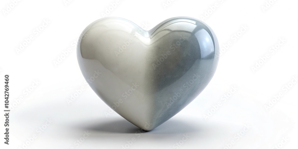 Fototapeta premium Hyper realistic grey white heart on white background isolated for compositions