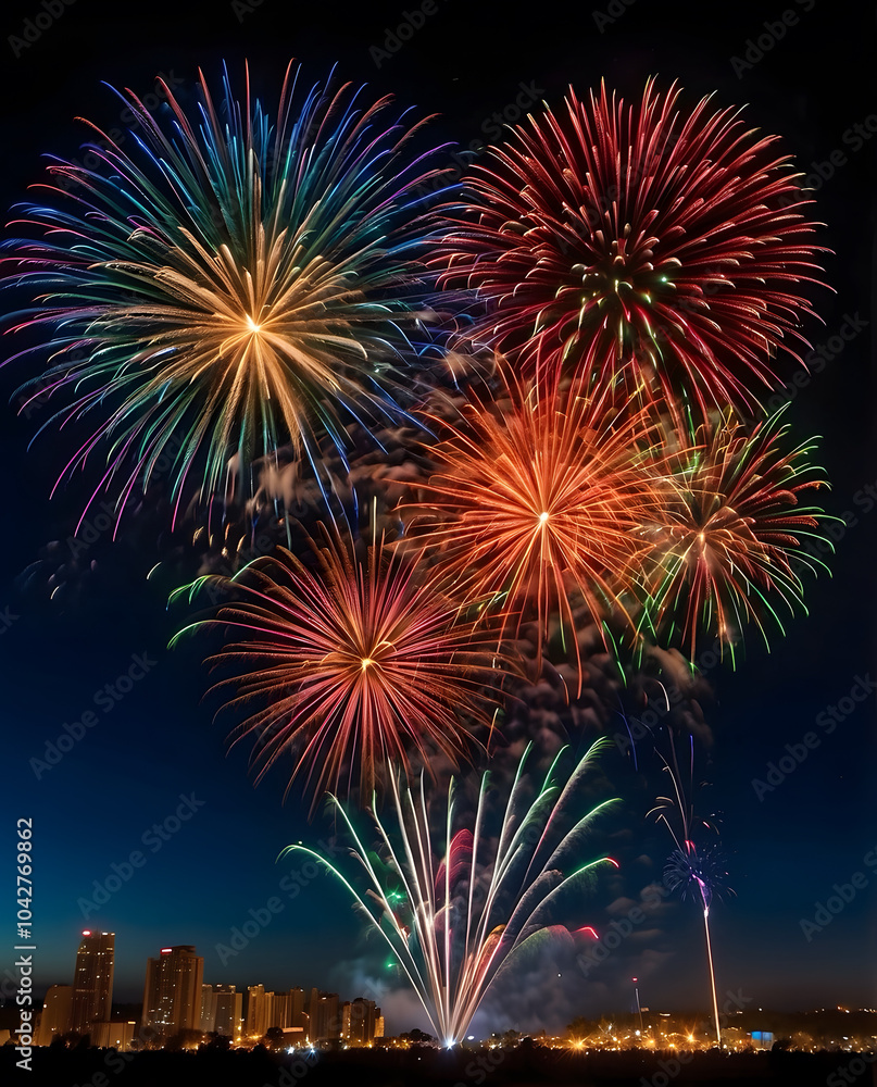 Happy new year celebration with fireworks Happy new year celebration with fireworks