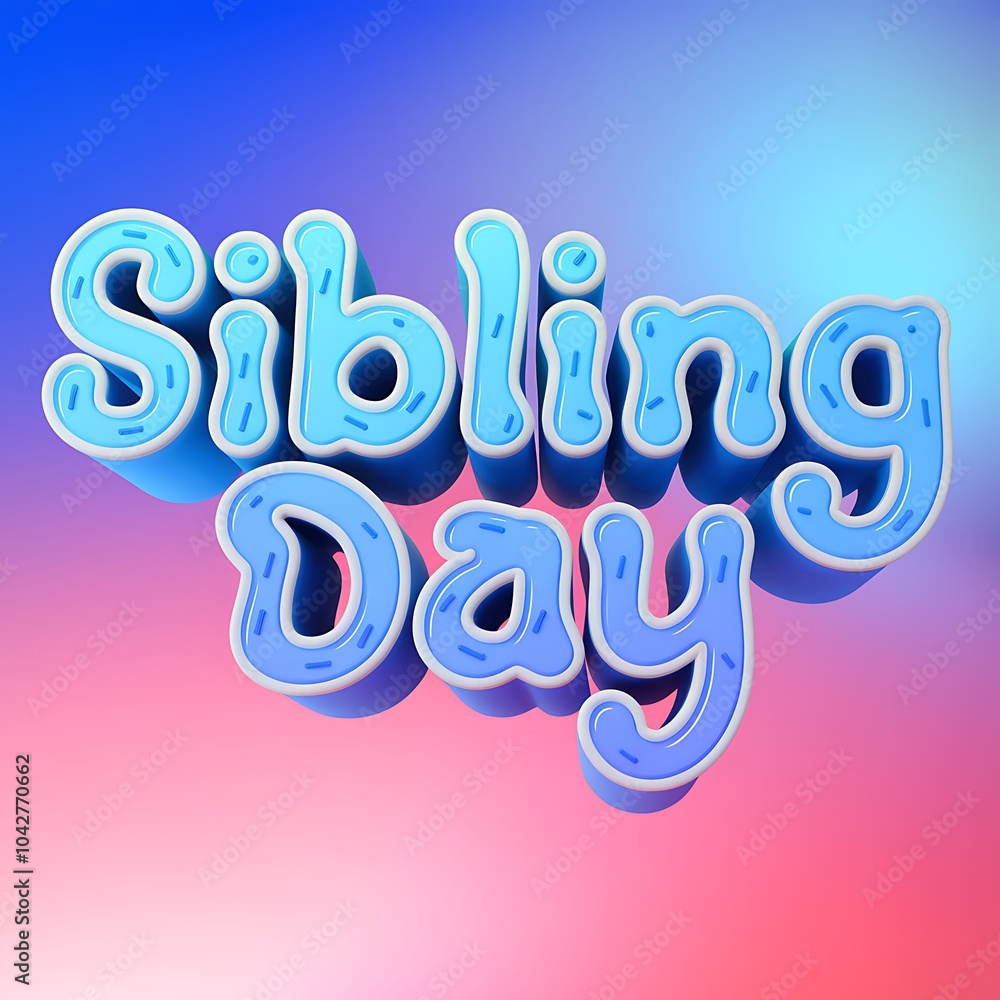 3D Text Rendering of Sibling Day in Blue and White 3D Text Rendering of Sibling Day in Blue and White