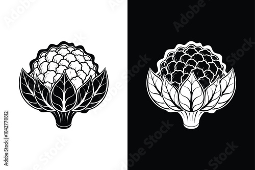 Fresh Cauliflower Silhouette Icon. Clean Design with Reflection, Editable Stroke