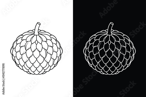 Black Custard Apple Silhouette. Glyph Icon Vector Illustrations
