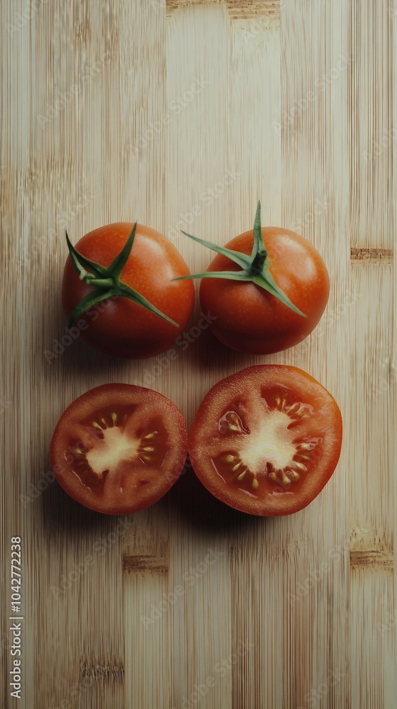 Fresh Red Tomatoes on Wooden Cutting Board Fresh Red Tomatoes on Wooden Cutting Board