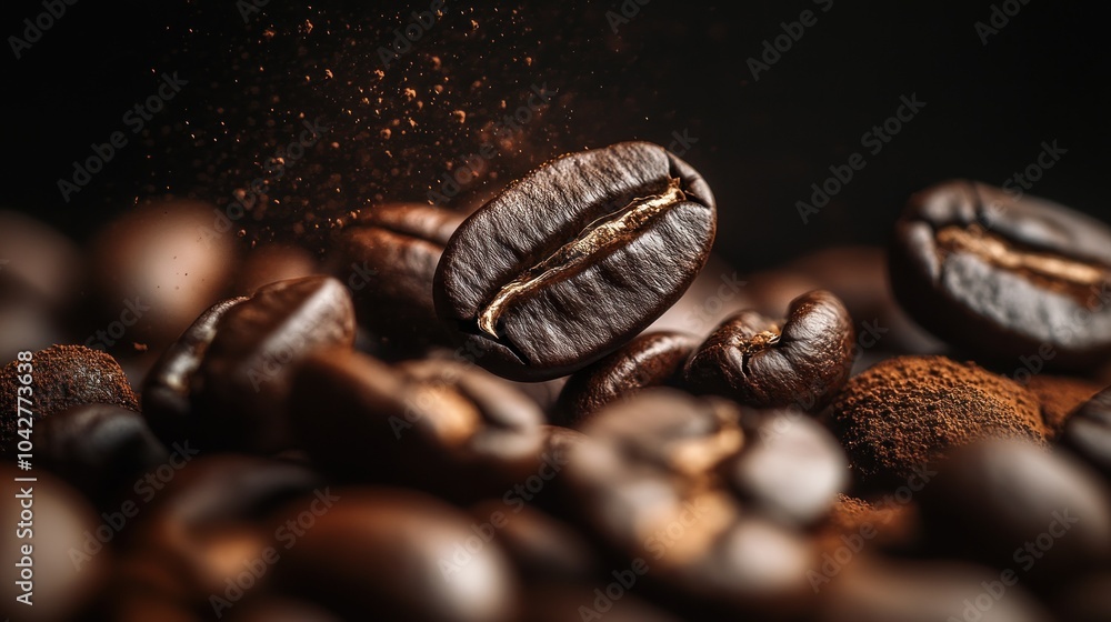 Beautiful Coffee Beans on Dark Background Beautiful Coffee Beans on Dark Background