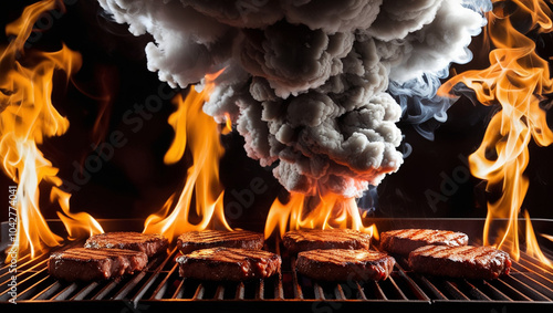 Wallpaper Mural Meat Grill Flame and Smoke Torontodigital.ca
