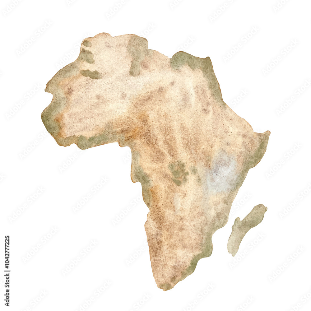 Obraz premium An Afrika abstract map watercolor illustration isolated on white. Hand drawn high quality simple style art for stationary, stickers, cards, notebooks, diary decor and design. Antique clip art