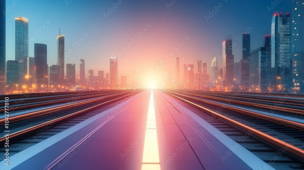 Fototapeta premium Future City Skyline at Sunset