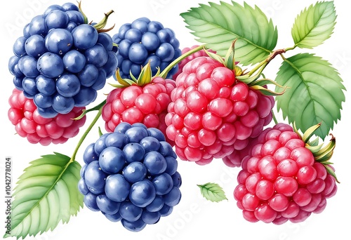 Wallpaper Mural Ripe raspberries on a branch, isolated white background. Watercolor botanical illustration
 Torontodigital.ca