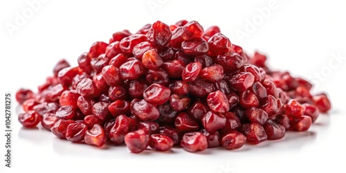 dried pomegranate seeds over white background