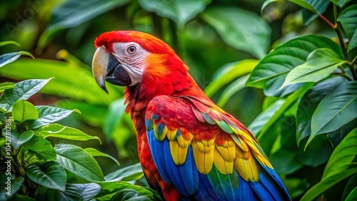 Colorful Parrot in Lush Green Forest - Vibrant Wildlife Drone Photography