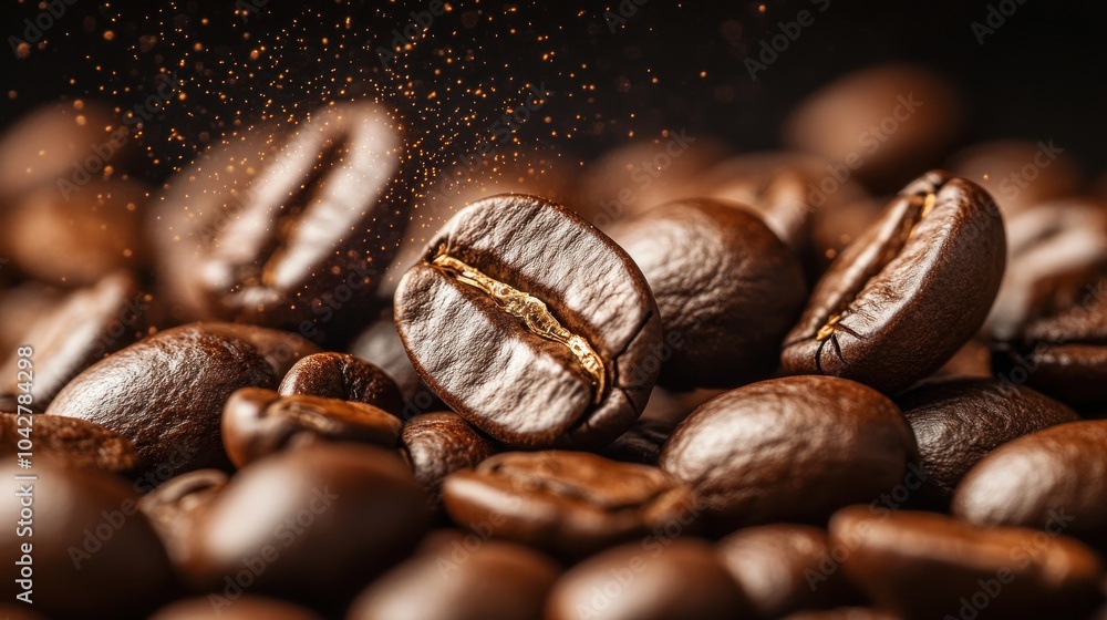 Freshly Roasted Coffee Beans on Dark Background Freshly Roasted Coffee Beans on Dark Background