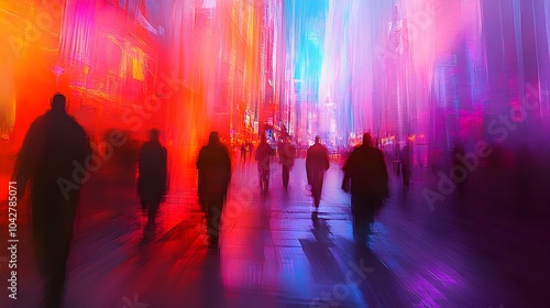 Ethereal Emotive Landscapes Navigating Swirling Currents of Light and Color in a Futuristic Urban Dreamscape