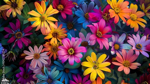 Beside a bed of vivid the herb flowers their colorful petals stretches higher