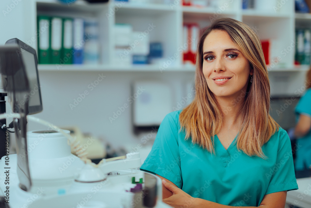 Medical Lab Assistant Working in a Professional Laboratory. Happy nurse smiling standing at her workplace doing medical research
Medical Lab Assistant Working in a Professional Laboratory. Happy nurse smiling standing at her workplace doing medical research