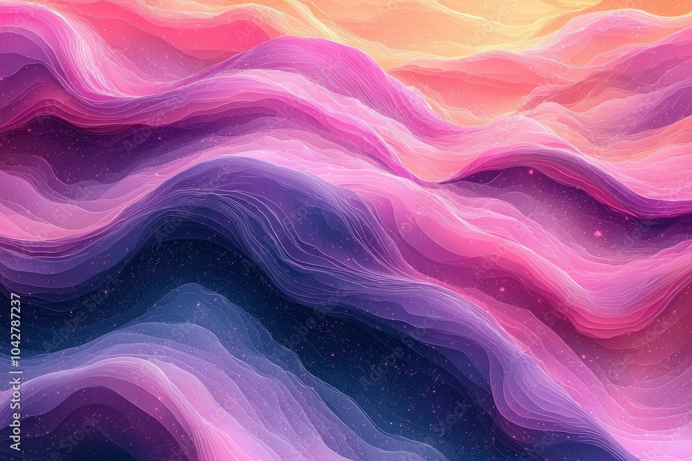 Obraz premium Abstract Wavy Landscape with Pink and Purple Hues