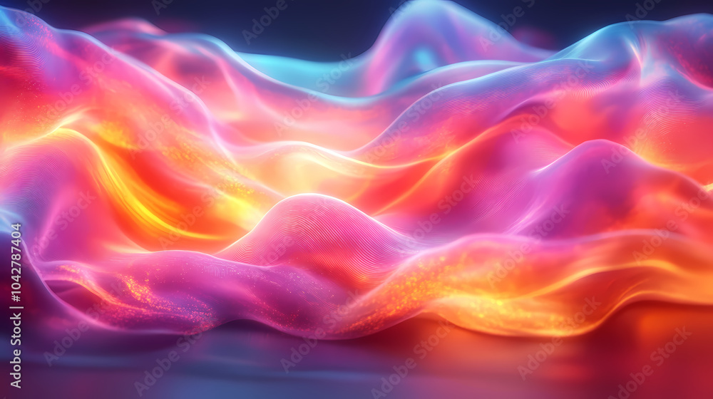 Fototapeta premium Abstract neon silk texture background design with smooth waves.