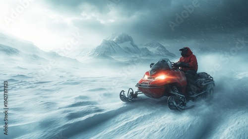 Bold snowmobile escapade in a majestic snow realm photo